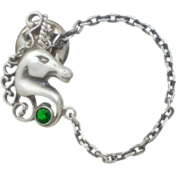 Tack Pins - (5月)エメラルドグラス ユニコーン チェーン シルバーピンバッジ ピンズ 誕生石