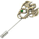 (5月)エメラルドグラス アンティークゴールド フライング ドラゴン シルバーラペルピン 誕生石