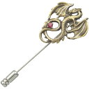 (7月)ルビー アンティークゴールド フライング ドラゴン シルバーラペルピン 誕生石