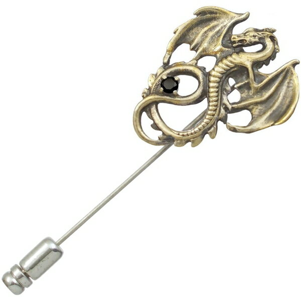 ブラックジルコニア アンティークゴールド フライング ドラゴン シルバーラペルピン