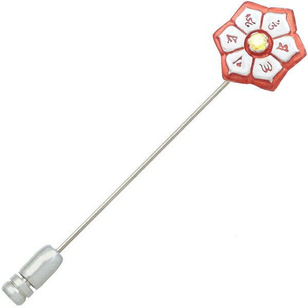 Tack Pins - イエローCZ 朱色 六字大明呪 梵字 シルバーラペルピン 六字真言 お守り