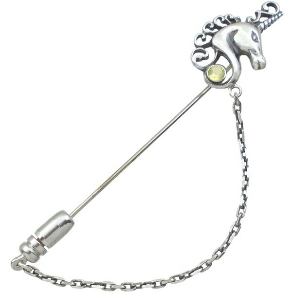 Tack Pins - (8月)ペリドット ユニコーン チェーン シルバーラペルピン 誕生石