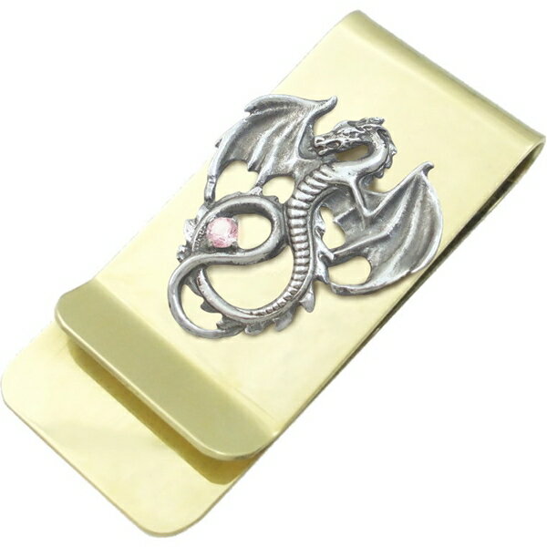 (10月)ピンクトルマリン フライング ドラゴン ブラスマネークリップ 誕生石