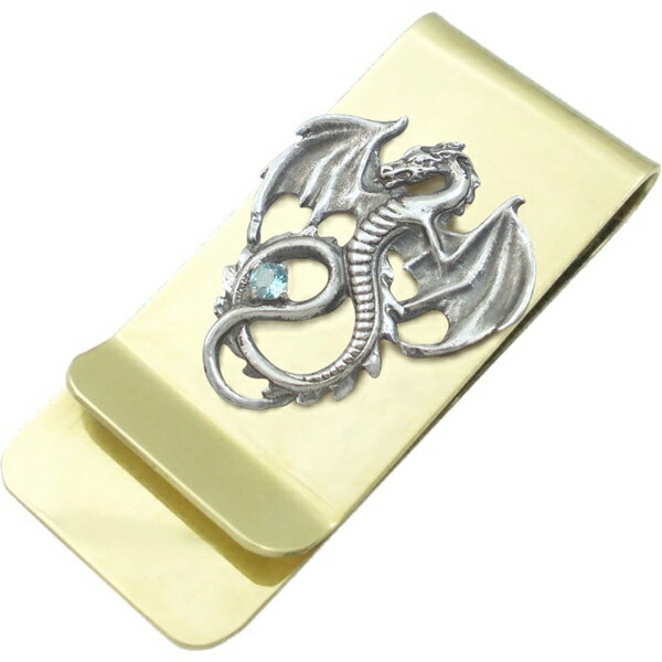 (11月)ブルートパーズ フライング ドラゴン ブラスマネークリップ 誕生石(4.0)