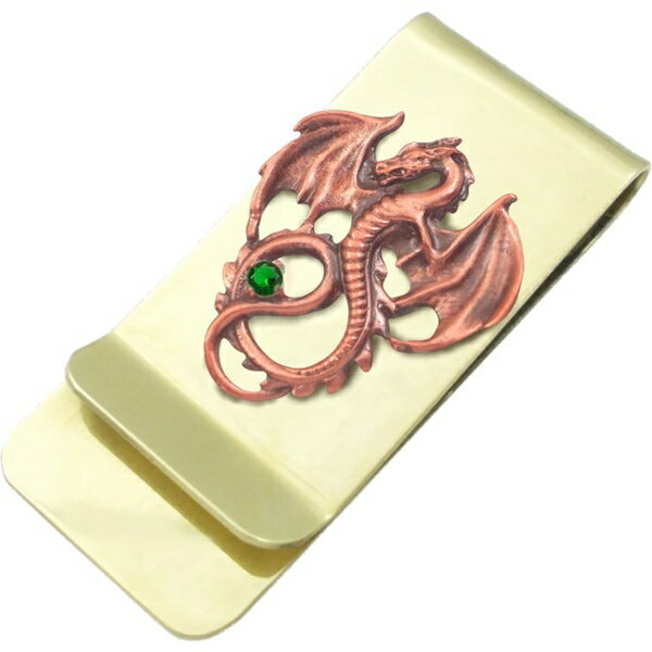 (5月)エメラルドグラス レッド フライング ドラゴン ブラスマネークリップ 誕生石