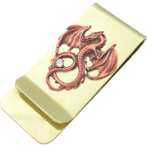 (6月)ブルームーンストーン レッド フライング ドラゴン ブラスマネークリップ 誕生石