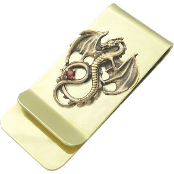 (1月)ガーネット アンティークゴールド フライング ドラゴン ブラスマネークリップ 誕生石(4.0)