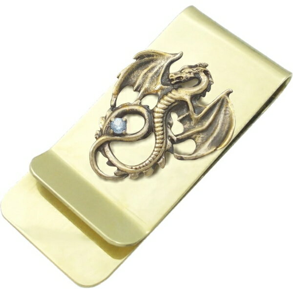 (12月)タンザナイト アンティークゴールド フライング ドラゴン ブラスマネークリップ 誕生石