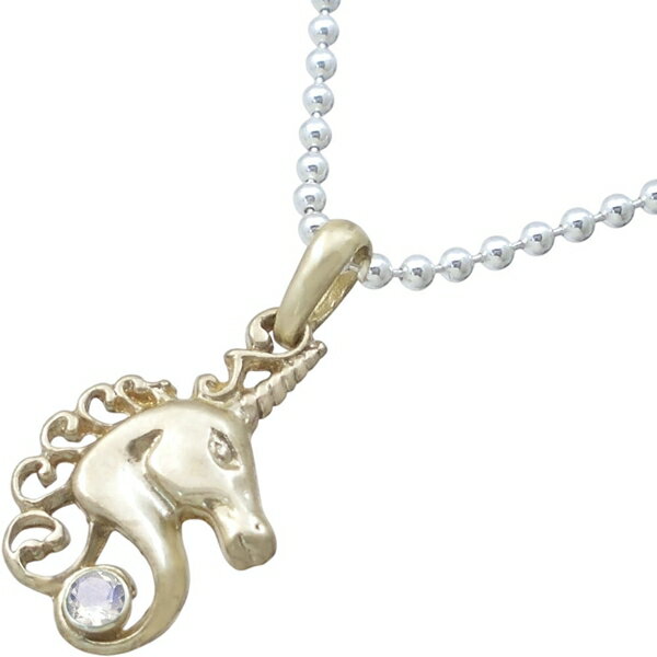 Pendant Tops - (6月)ブルームーンストーン ゴールドコート ユニコーン シルバーペンダントトップ 誕生石