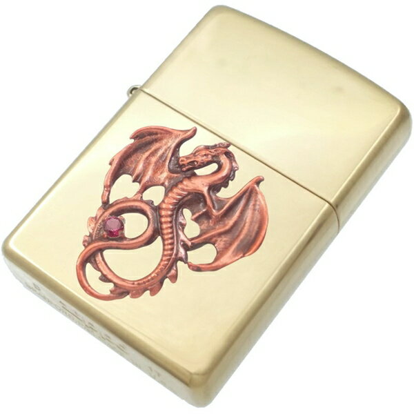 (7月)ルビー レッド フライング ドラゴン ブラスジッポ 誕生石