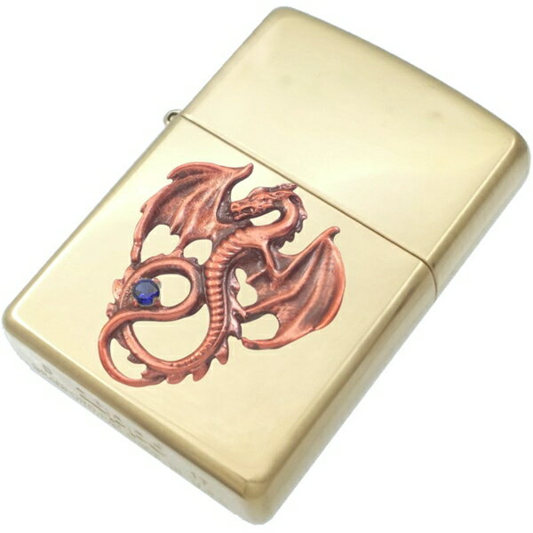 (9月)サファイア レッド フライング ドラゴン ブラスジッポ誕生石