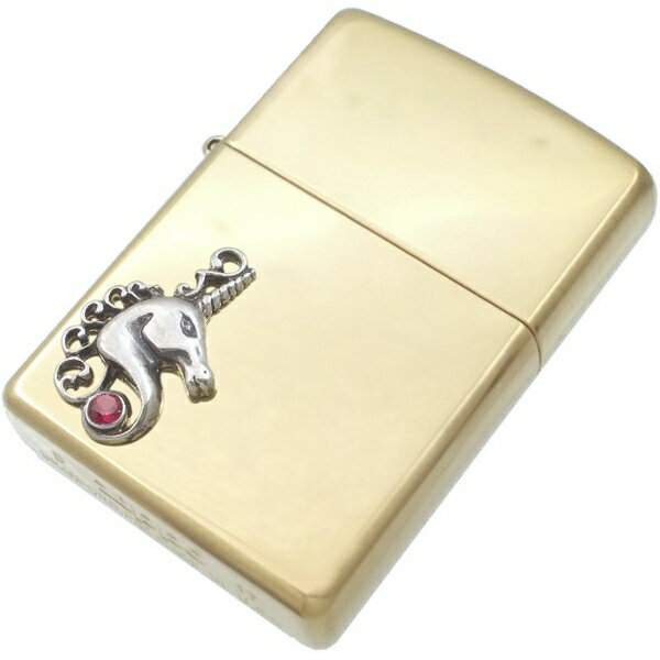 (7月)ルビー ユニコーン ブラスジッポ 誕生石 一角獣 ZIPPO シルバー925 モチーフ オイルライター コレクション 喫煙具