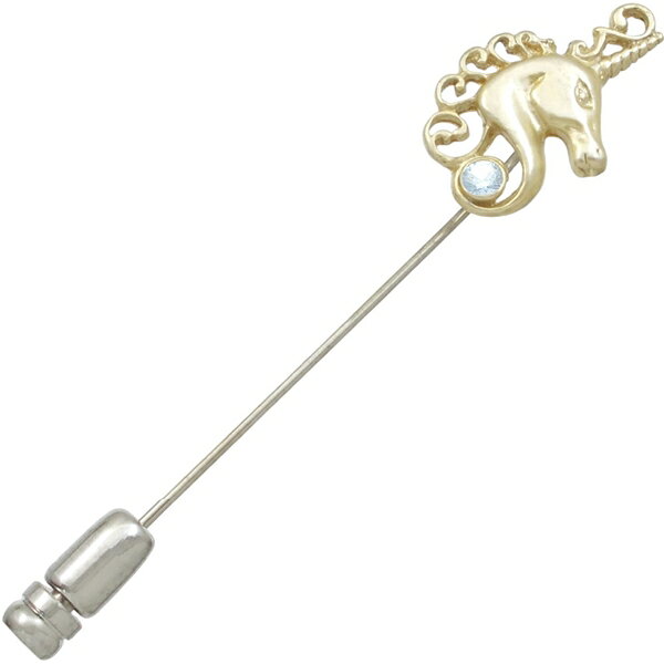 (3月)アクアマリン ゴールドコート ユニコーン シルバーラペルピン 誕生石 一角獣 シルバー925 メンズ レディース アクセサリー