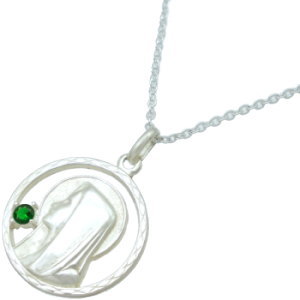 (5月)エメラルドグラス マリア コイン シルバーペンダントネックレス 誕生石
