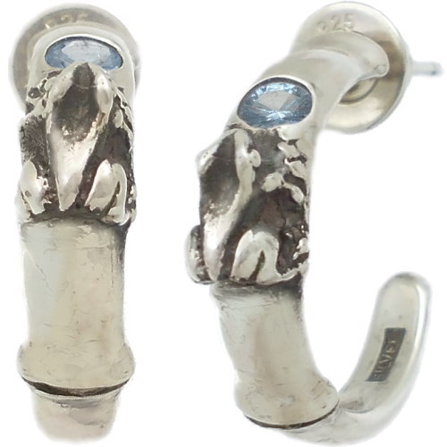 (3月)アクアマリン竹とカエル シルバーピアス(ペア) 誕生石