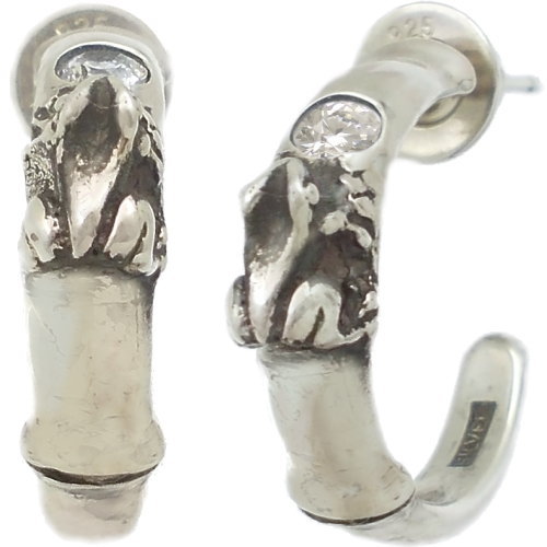 (4月)ジルコニア竹とカエル シルバーピアス(ペア) 誕生石