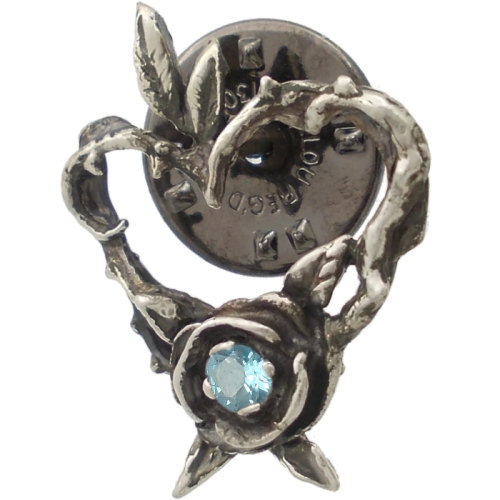 (11月)ブルートパーズ アンティーク ハート ローズ リース シルバーピンバッジ ピンズ誕生石