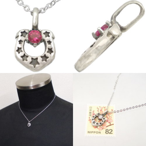 (7月)ルビースター ホースシュー シルバーチャームネックレス 誕生石