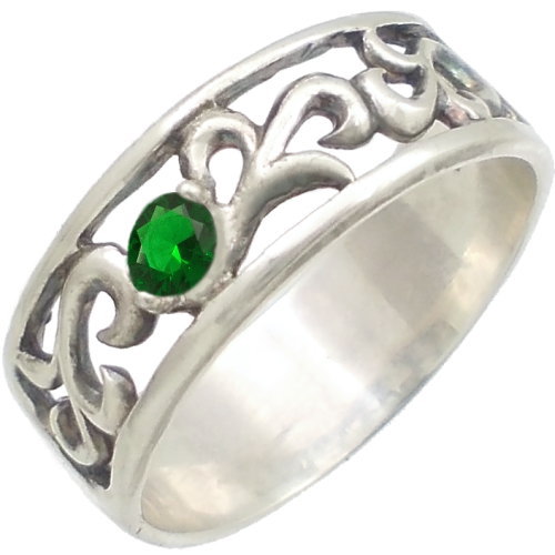 (5月)エメラルドグラス スクロール シルバーリング（指輪） 誕生石