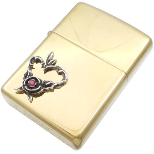 (7月)ルビー ハート ローズ リースブラスジッポ 誕生石