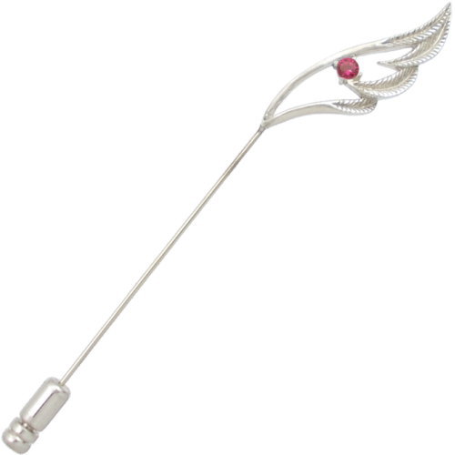 (7月)ルビー ラージ オープン フェザー シルバーラペルピン 誕生石