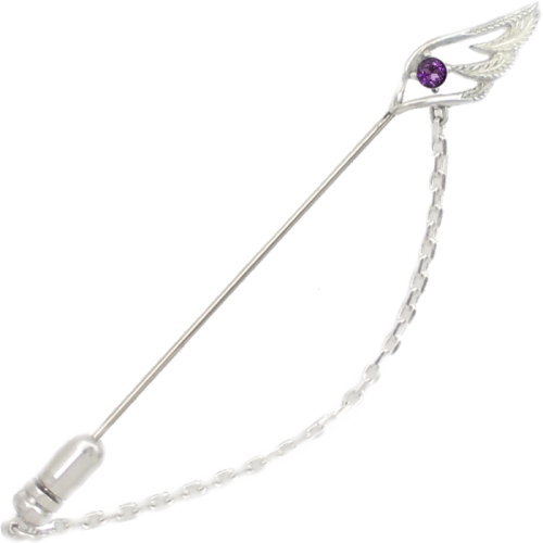 (2月)アメジスト スモール オープン フェザー チェーン シルバーラペルピン誕生石
