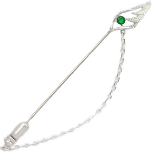 (5月)エメラルドグラス スモール オープン フェザー チェーン シルバーラペルピン 誕生石