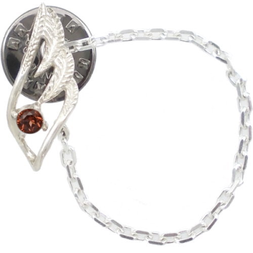 (1月)ガーネット スモール オープン フェザー チェーン シルバーピンバッジ ピンズ誕生石