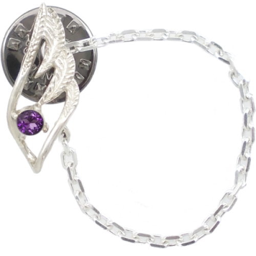 (2月)アメジスト スモール オープン フェザー チェーン シルバーピンバッジ ピンズ誕生石