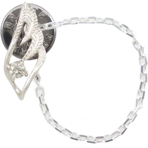 (4月)ジルコニア スモール オープン フェザー チェーン シルバーピンバッジ ピンズ 誕生石