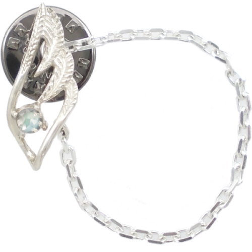 (6月)ブルームーンストーン スモール オープン フェザー チェーン シルバーピンバッジ ピンズ誕生石