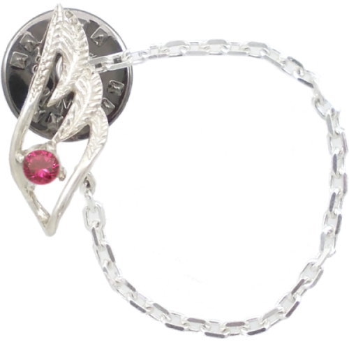 (7月)ルビー スモール オープン フェザー チェーン シルバーピンバッジ ピンズ 誕生石