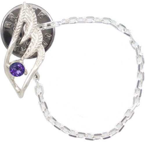 (9月)サファイア スモール オープン フェザー チェーン シルバーピンバッジ ピンズ誕生石