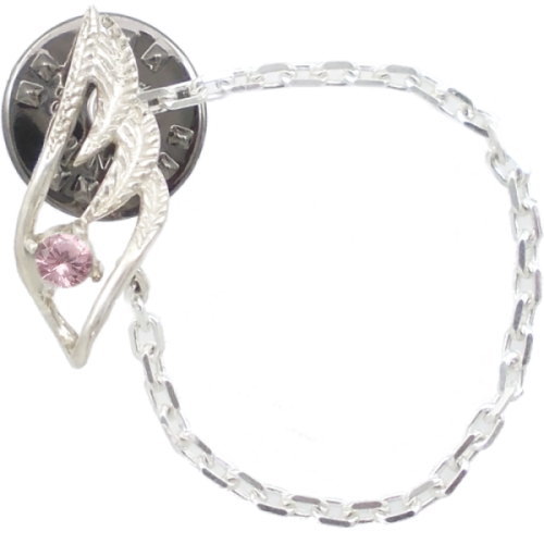 (10月)ピンクトルマリン スモール オープン フェザー チェーン シルバーピンバッジ ピンズ誕生石