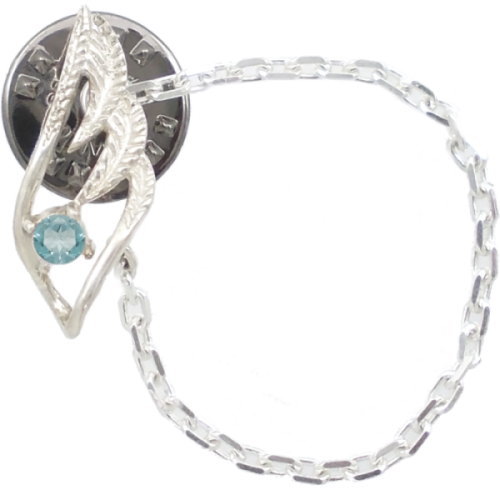 (11月)ブルートパーズ スモール オープン フェザー チェーン シルバーピンバッジ ピンズ誕生石