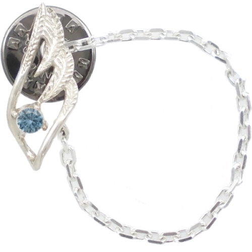 (12月)タンザナイト スモール オープン フェザー チェーン シルバーピンバッジ ピンズ誕生石