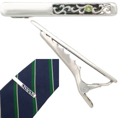 (8月)ペリドット スクロール シルバー925ネクタイピン 誕生石