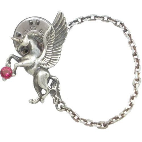 (7月)ルビー 有翼の ユニコーン チェーン シルバーピンバッジ ピンズ 誕生石