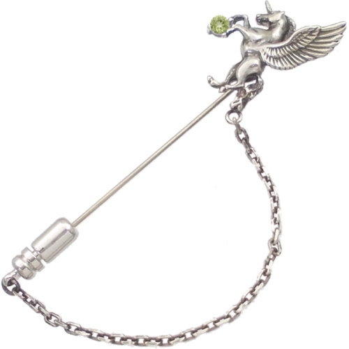 (8月)ペリドット 有翼の ユニコーン チェーン シルバーラペルピン 誕生石