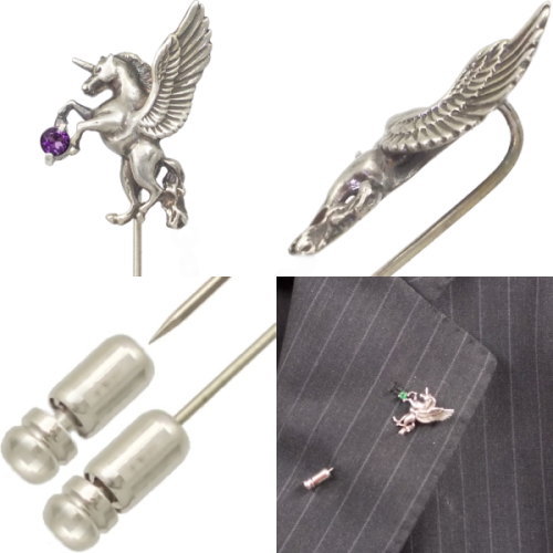 (2月)アメジスト 有翼の ユニコーン シルバーラペルピン誕生石 シルバー925 メンズ...