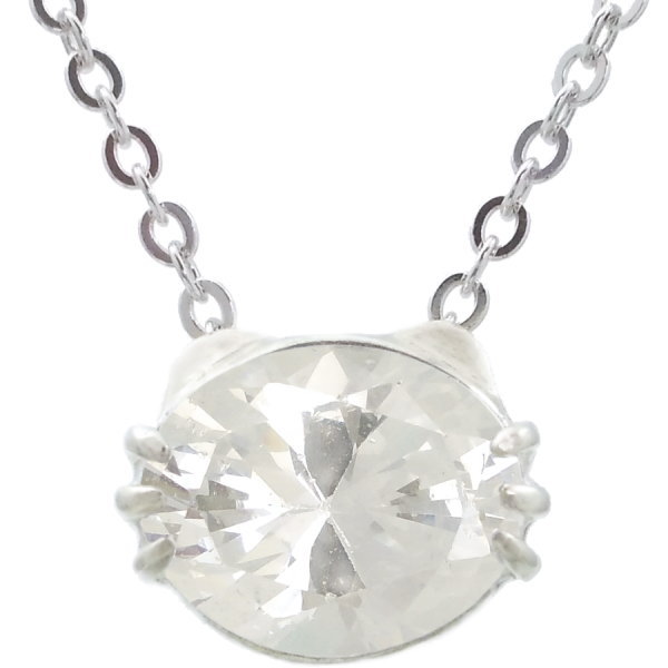 クリアジルコニア ヒゲ ネコ シルバーペンダントネックレス 猫/