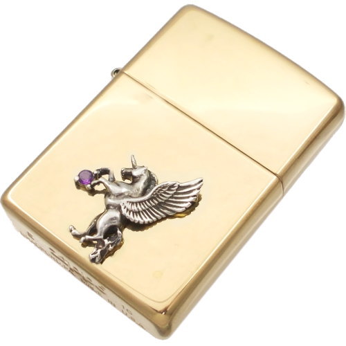 (2月)アメジスト 有翼の ユニコーン センターブラスジッポ誕生石