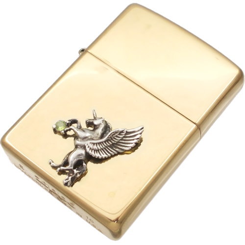 (8月)ペリドット 有翼の ユニコーン センターブラスジッポ 誕生石