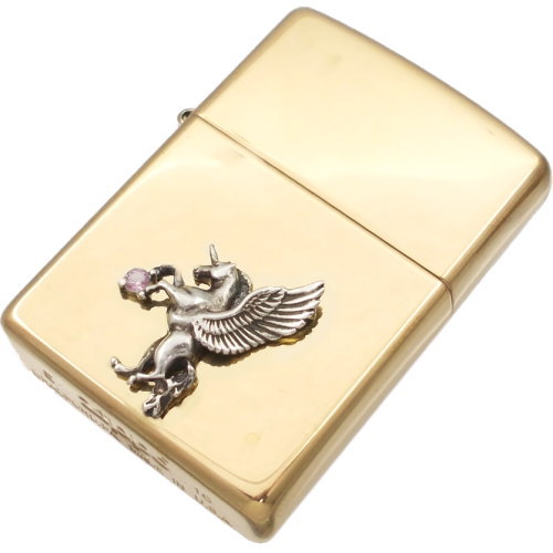 (10月)ピンクトルマリン 有翼の ユニコーン センターブラスジッポ誕生石