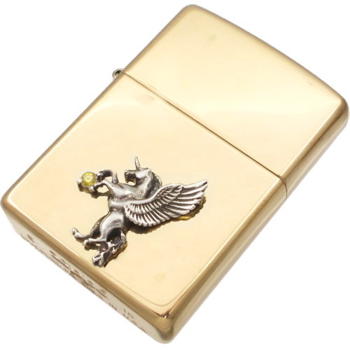 Lighter - イエロージルコニア 有翼の ユニコーン センターブラスジッポ 金運 開運 誕生石