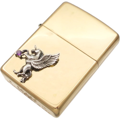 (2月)アメジスト 有翼の ユニコーン オフセットブラスジッポ誕生石