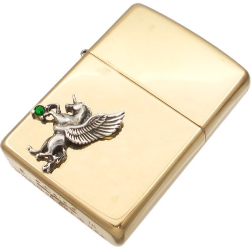 (5月)エメラルドグラス 有翼の ユニコーン オフセットブラスジッポ 誕生石
