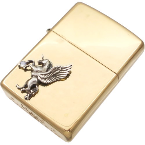 (6月)ブルームーンストーン 有翼の ユニコーン オフセットブラスジッポ誕生石