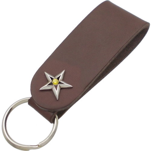 イエロージルコニア ツイン スター ブラウンレザー キーホルダー 金運 開運 誕生石