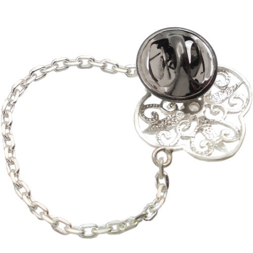 (5月)エメラルドグラス オリエント クロス チェーン シルバーピンバッジ ピンズ 誕...